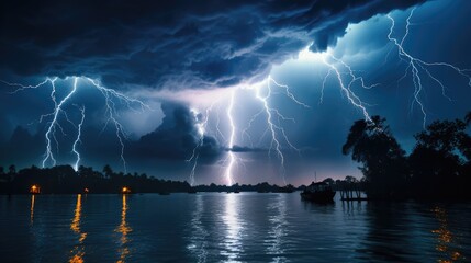 Natural wonder Thunder sky catatumbo lightning. Generative AI