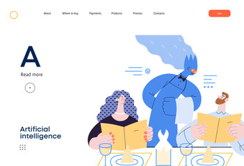 Artificial intelligence, Waiter -modern flat vector concept illustration of waiter AI taking order, giving advice on choosing in restaurant. Metaphor of AI advantage, superiority and dominance concept