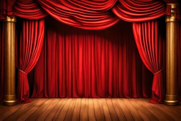 red stage curtains with spotlight