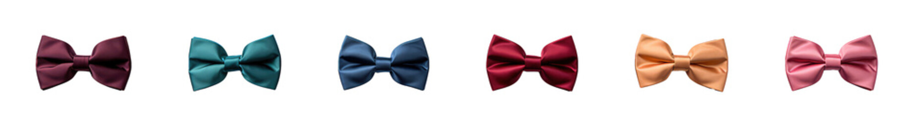 A set of bow ties isolated on white transparent png background, cutout, clipart.. A collection of colorful bow ties with different designs. 3d render illustration style.