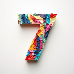number 7 in the style of coloured craft tape, bright typography letter font illustration, alphabet abc