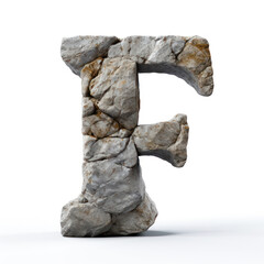 letter F in the shape of stone, granite typography letter font illustration, alphabet abc