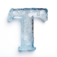 letter T in the shape of ice, ice typography letter font illustration, alphabet abc, frozen text