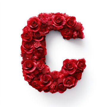letter C in the shape of red roses, valentines typography letter font illustration, alphabet abc, love text