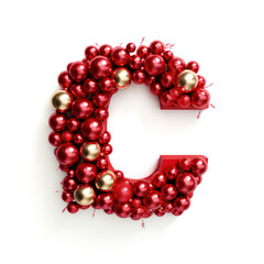 letter C in the shape of christmas decoration, seasonal typography letter font illustration,...