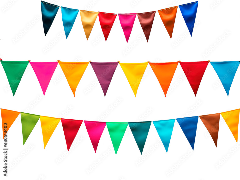 Wall mural Set of colorful party pennant triangles over isolated transparent background