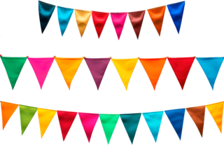 Set of colorful party pennant triangles over isolated transparent background