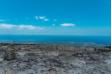 Fototapeta na wymiar Kealakomo, Chain of Craters Road, Hawaii Volcanoes National Park. Pahoehoe and A'a Lava. volcanic rock