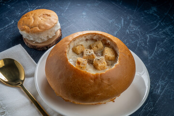 Creamy soups to serve in a bread bowl served in bread bowl.