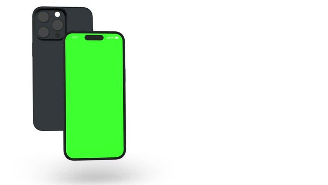 Multiple IPhone With Blank Green Screen, Isolated On White Background. HD Animation For Presentation On Mockup Screen	