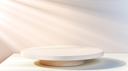 Neutral beige backdrop for product presentation with texture and shading effects.. Ai generation