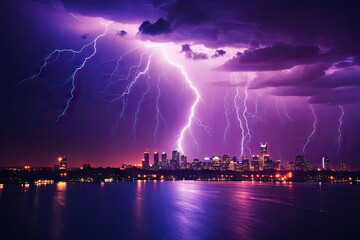 Naklejka na ściany i meble Lightning storm over the city