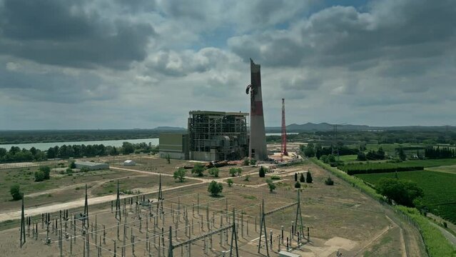 Aerial view of a dismantled obsolete oil-fired thermal power plant in Aramon, France