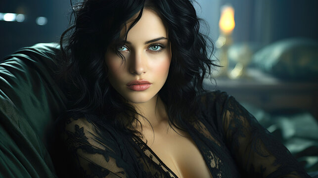 Female vampire with green eyes. Generative AI