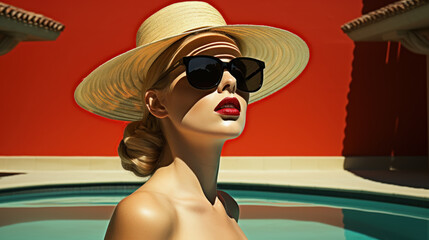 A young woman model in the style of 1960 created with generative AI technology