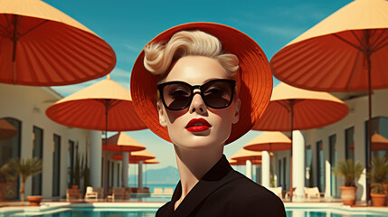 A young woman model in the style of 1960 created with generative AI technology