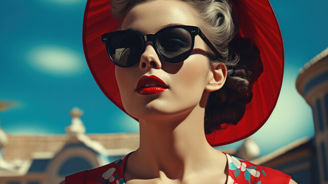 A young woman model in the style of 1960 created with generative AI technology