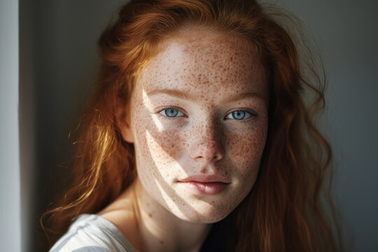 Portrait of woman with freckles