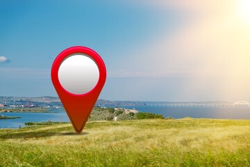 Green field and big pin location.