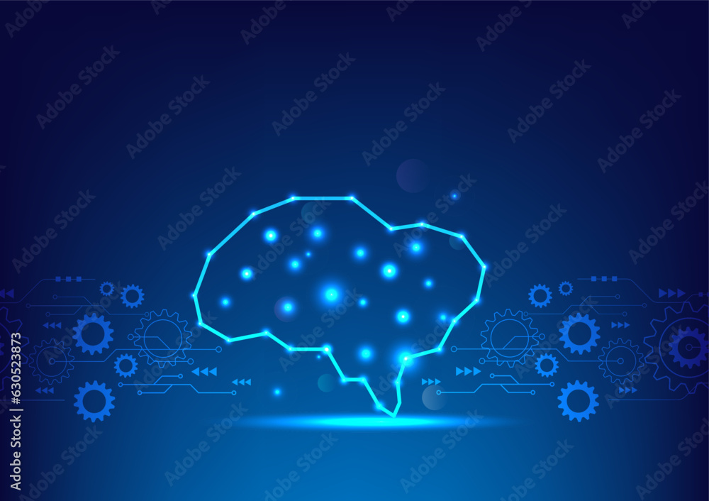 Poster smart brain artificial intelligence technology. polygon human brain vector on blue background. machi