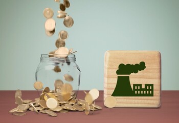 Concept of Co2 Tax. Wooden cubes with stack coin.