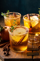 Apple cider margaritas with thyme and fall spices, fall or winter cocktail