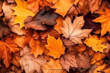 Naklejka na ściany i meble Dried autumn leaves texture background, crunchy and colorful foliage, seasonal and rustic surface, cozy and nostalgic