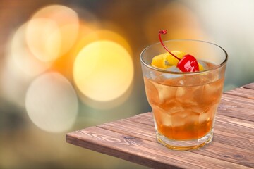 Tasty fresh Cocktails drink with ice in glass