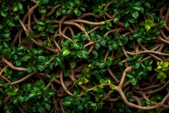 Tangled vines texture background, twisted and entwined vegetation, lush and overgrown surface, wild and untamed