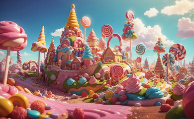 Naklejka premium Colorful Sweets land Background, Generative AI Illustration.