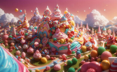 Colorful Sweets land Background, Generative AI Illustration.