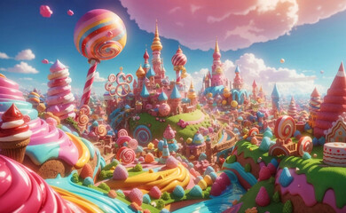 Colorful Sweets land Background, Generative AI Illustration.