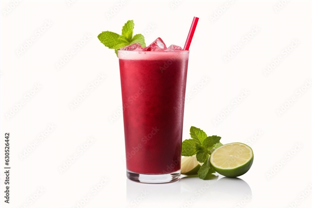 Poster generative ai : beetroot juice in a glass and fresh organics beetroot on white background