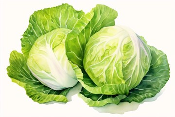 Fototapeta premium Generative AI : cabbage watercolor hand painting isolated on white background illustration for paper, menu