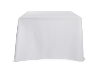 Table with white tablecloth isolated on white