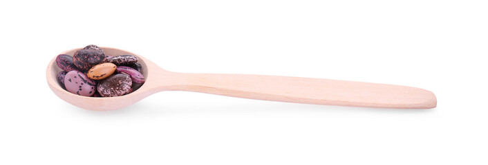 Wooden spoon with dry kidney beans isolated on white