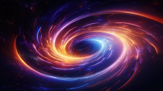 Colorful vortex energy, cosmic spiral waves, multicolor swirls explosion. Abstract futuristic digital background.