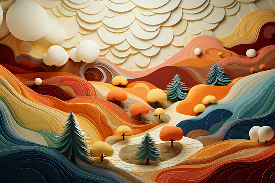 a road in a fantasy forest in miniature, a fairytale forest made of plasticine, a world of children's dreams made of paper, creativity