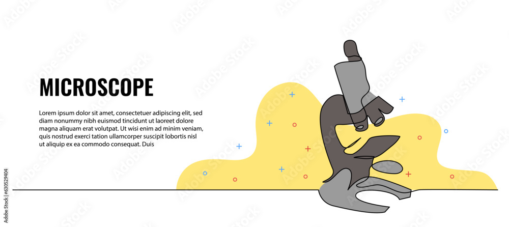 Poster microscope vector illustration. modern flat in continuous line style.