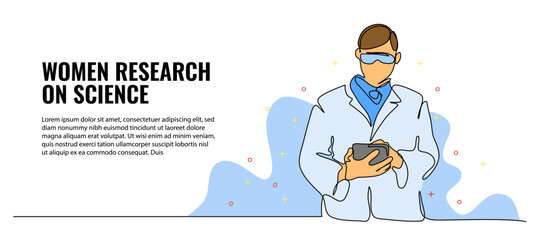Vector illustration of doctor analyzing scientific research. Modern flat in continuous line style.