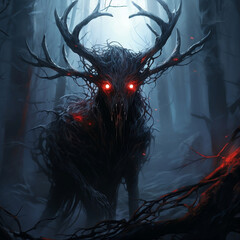 Evil Red-Eyed Wendigo in the Forest