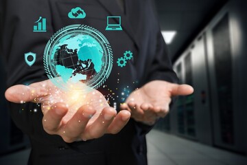 Digital transformation concept, person hold info graphic