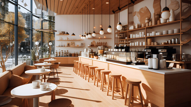 Interior of modern cafe, coffee shop Generative AI