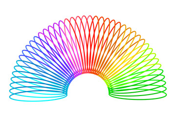 Rainbow spiral spring toy. Colored plastic kid toy. Children magic slinky spring. Vector illustration. Eps 10. - obrazy, fototapety, plakaty