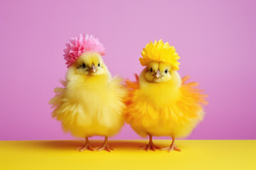 Fototapeta premium A Group of Funny Chicks in a Hat