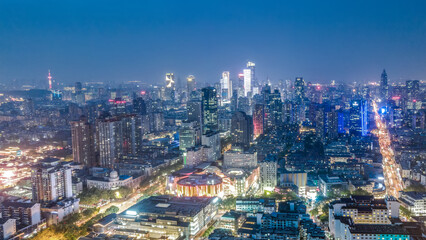 Fototapeta na wymiar A large aerial photo of the night scene of Nanjing city..