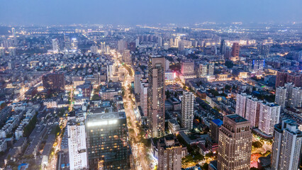 A large aerial photo of the night scene of Nanjing city..
