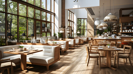 Interior of modern cafe, coffee shop Generative AI