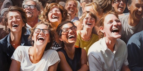 illustration of crowd of laughing people, generative AI