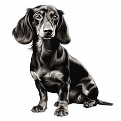 dachshund dog in black and white illustration isolated on white